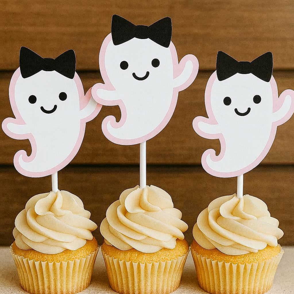 HALLOWEEN CUPCAKE TOPPERS - Girl Ghost Cupcake Toppers Pink Ghost Cupcake Toppers Halloween Decorations Halloween Party Halloween Ghost