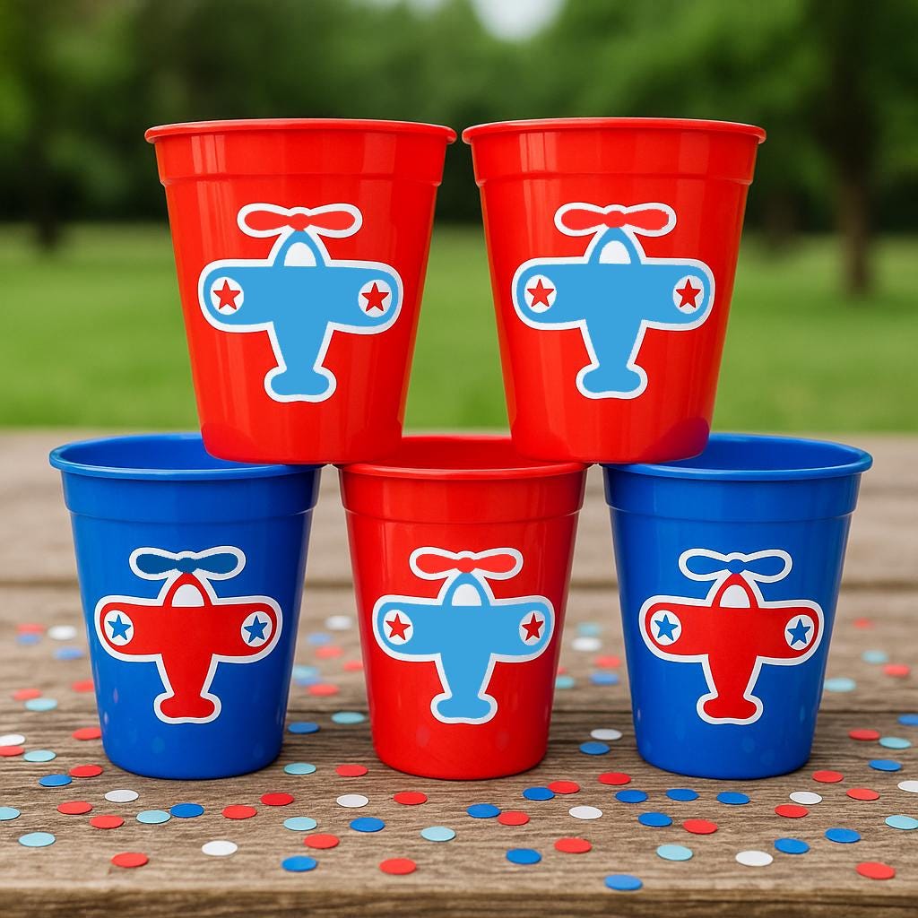 Airplane Party Cups – Reusable Airplane Birthday Party Favors, Aviation Theme Kids Party Decorations, Plane Birthday Supplies, Plane Party