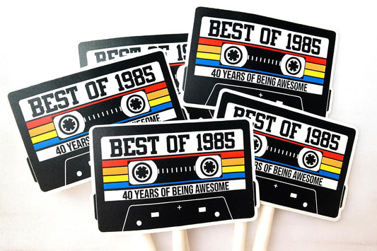 40th Birthday Party Cupcake Toppers Tan Cassette 40th Birthday Cupcake Toppers Best of 1985 Birthday Vintage 1985 Party 40th Birthday Party