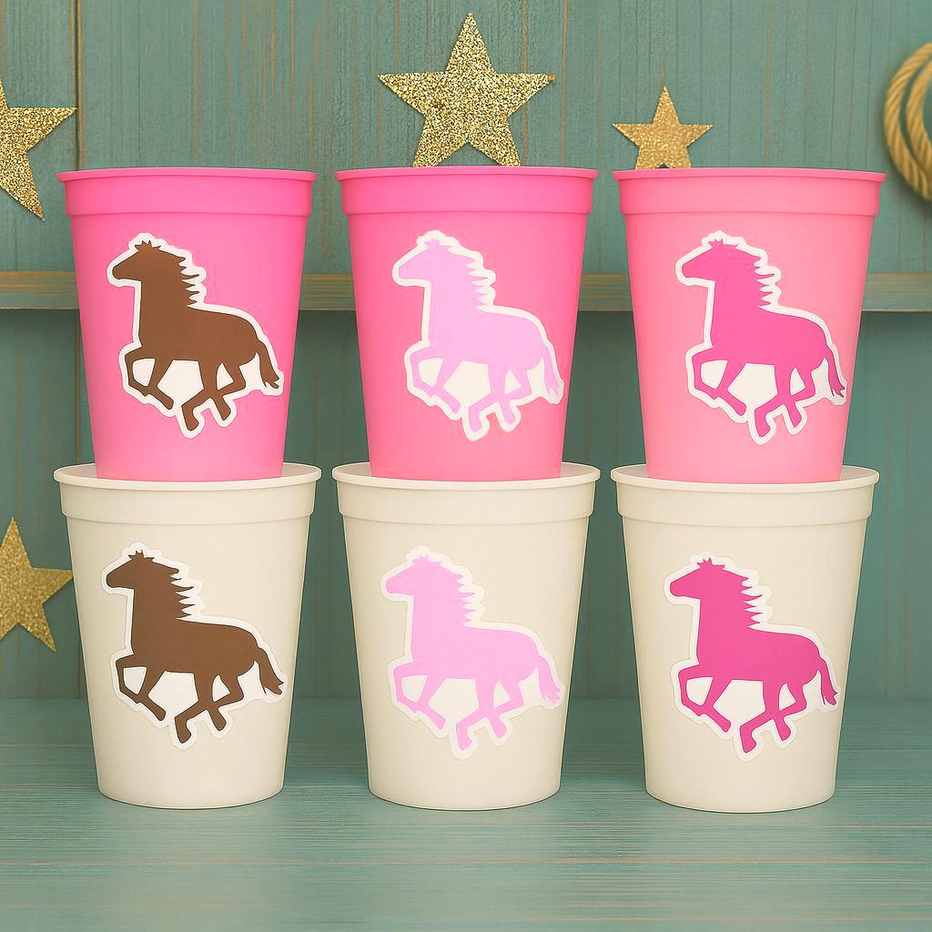 HORSE PARTY CUPS Horse Cups Horse Party Decorations Horse Baby Shower Horse Party Favors Derby Cowgirl Baby Shower Equestrian Party Cups
