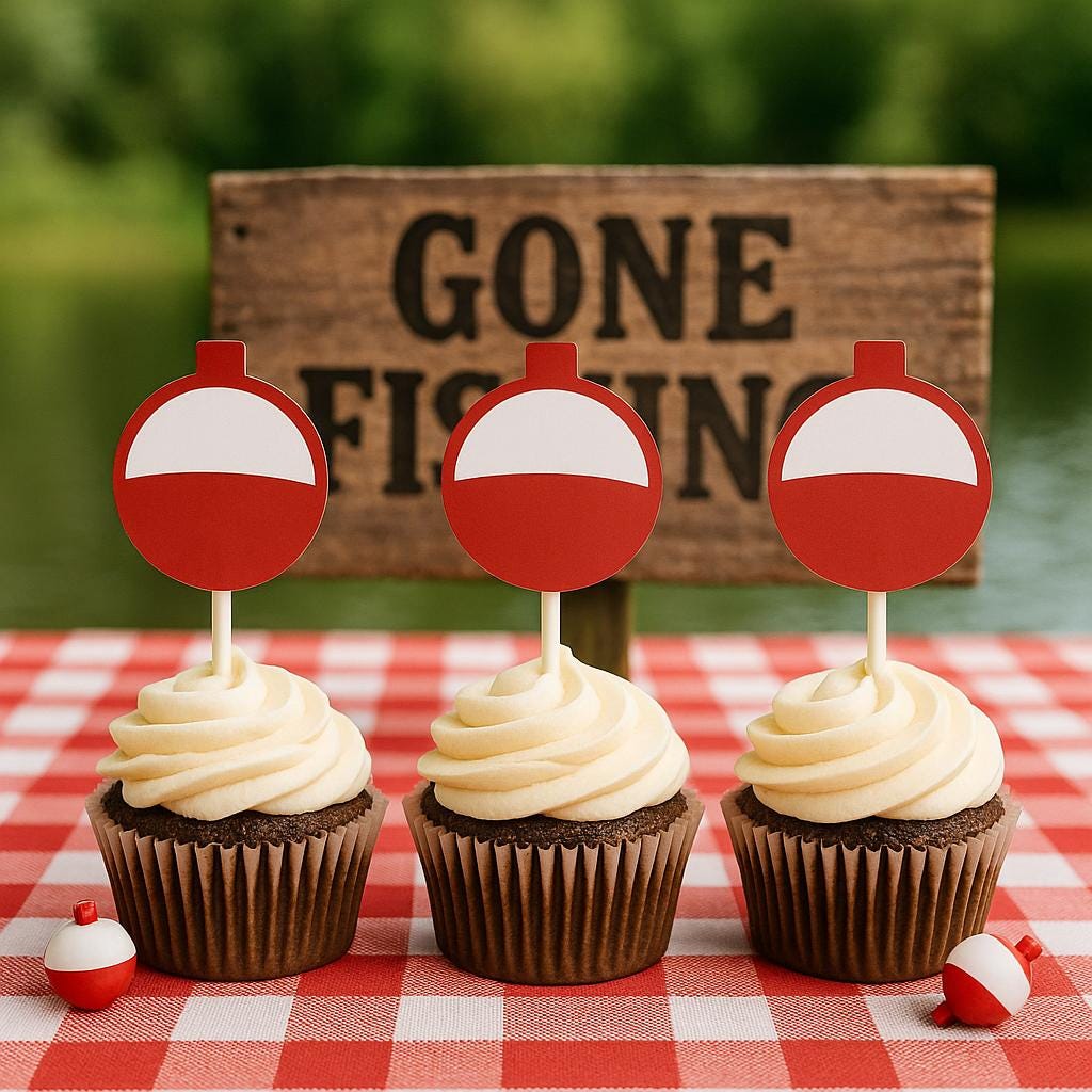 Fishing Cupcake Toppers, Fishing Bobber Cupcake Toppers, Fishing Party Cupcake Toppers, Fishing Birthday, Fishing Party, Fishing Baby Shower