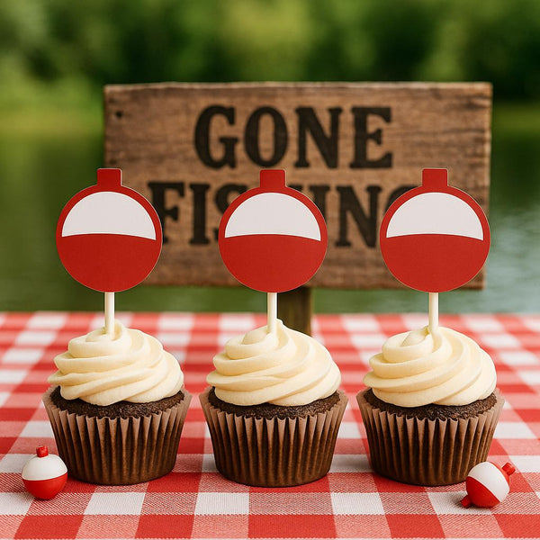 Fishing Bobber Cupcake Toppers, Fishing Cupcake Toppers, Fishing Birthday, Fishing Party, Fishing Baby Shower