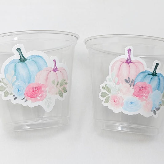 GENDER REVEAL PUMPKIN Party Cups Gender Reveal Baby Shower He or She Cup Pink and Blue Gender Reveal Decoration Little Pumpkin Gender Reveal