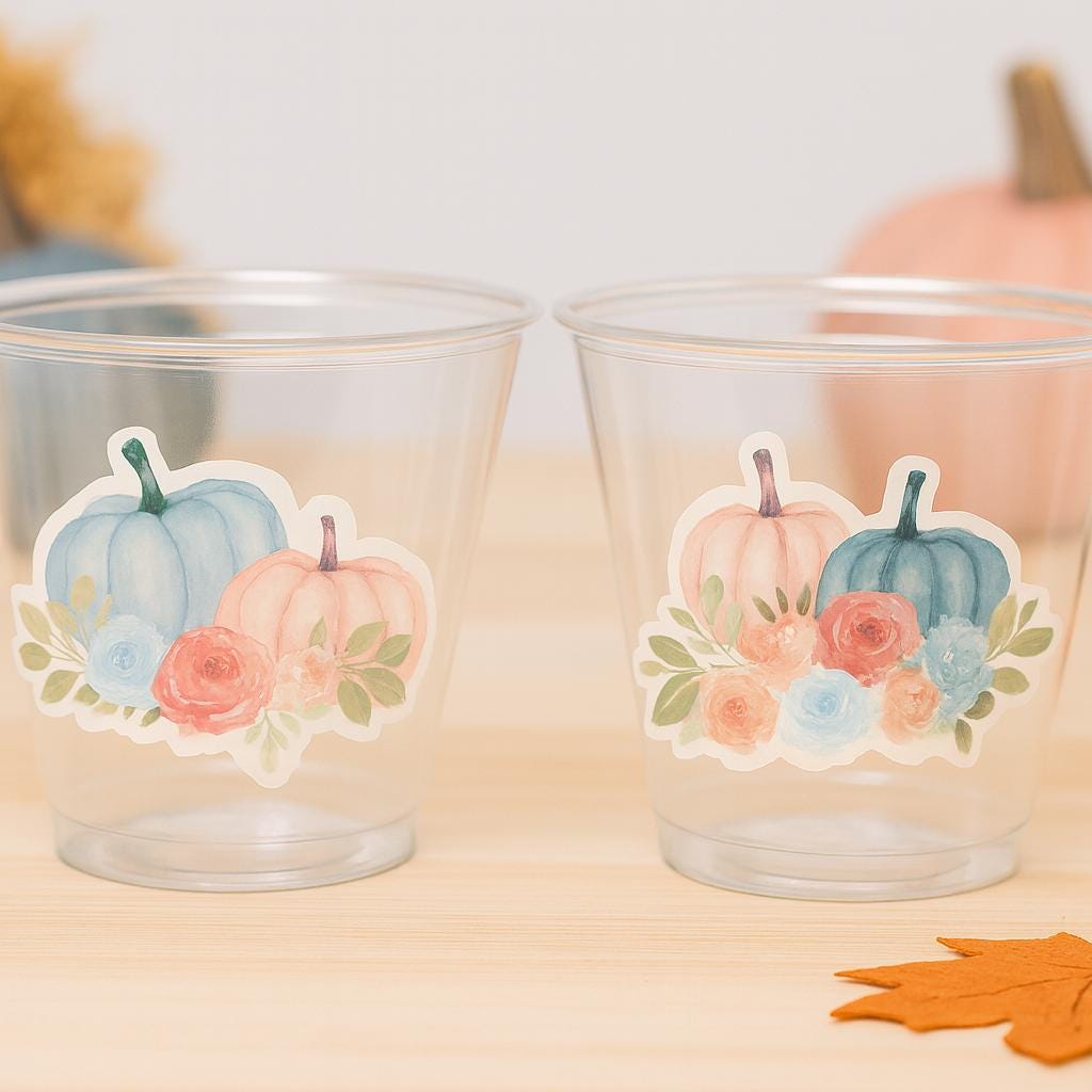 GENDER REVEAL PUMPKIN Party Cups Gender Reveal Baby Shower He or She Cup Pink and Blue Gender Reveal Decoration Little Pumpkin Gender Reveal