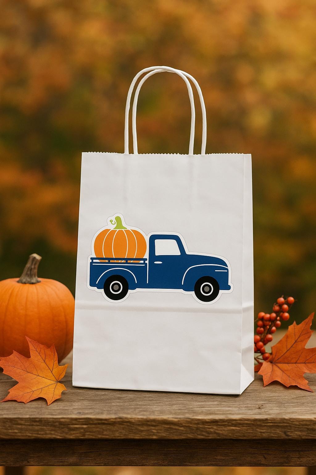 PUMPKIN TRUCK BAGS - Pumpkin Truck Goody Bags Pumpkin Favor Bags Pumpkin Gift Bags Little Pumpkin Birthday Little Pumpkin Party Blue Truck