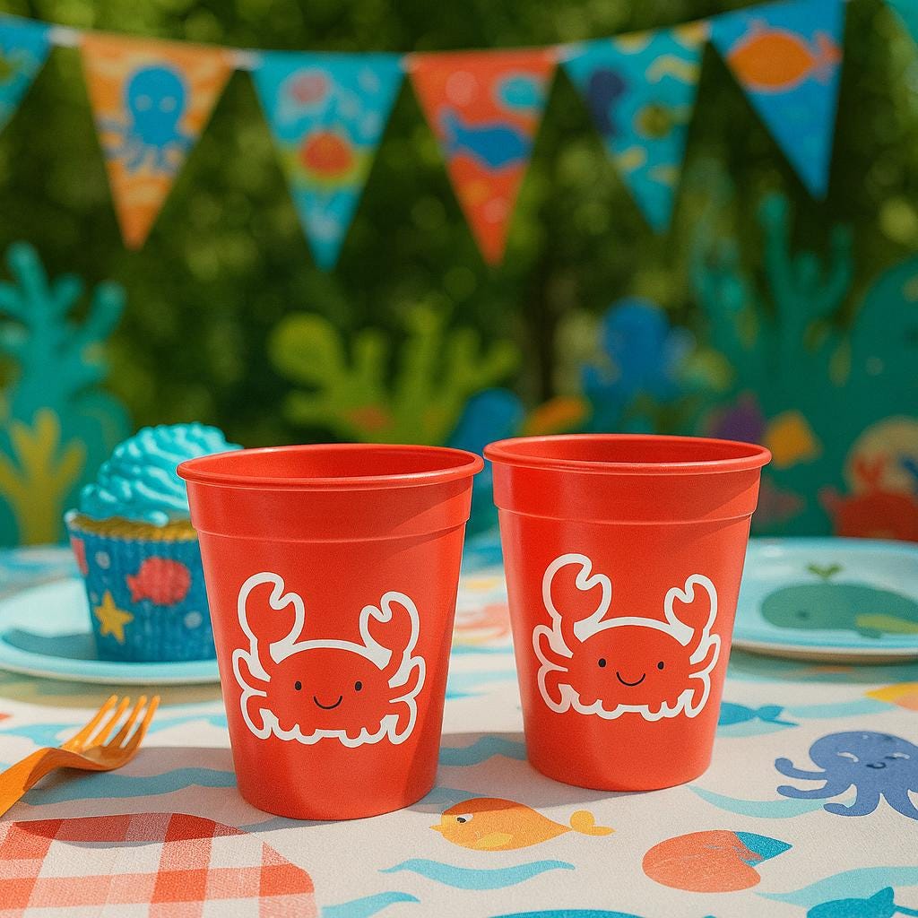 Crab Party Cups, Under the Sea Birthday Cups, Crab Treat Cup, Crab Party Favors, Ocean Baby Shower Decorations, Beach Party Cups, Crab Party