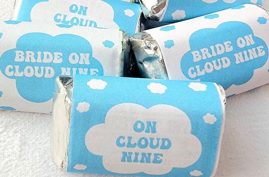 30 - Bride ON CLOUD NINE Stickers - Bachelorette Favors Candy Wrap Stickers Bachelorette Stickers Wedding Stickers Bachelorette Party Favors