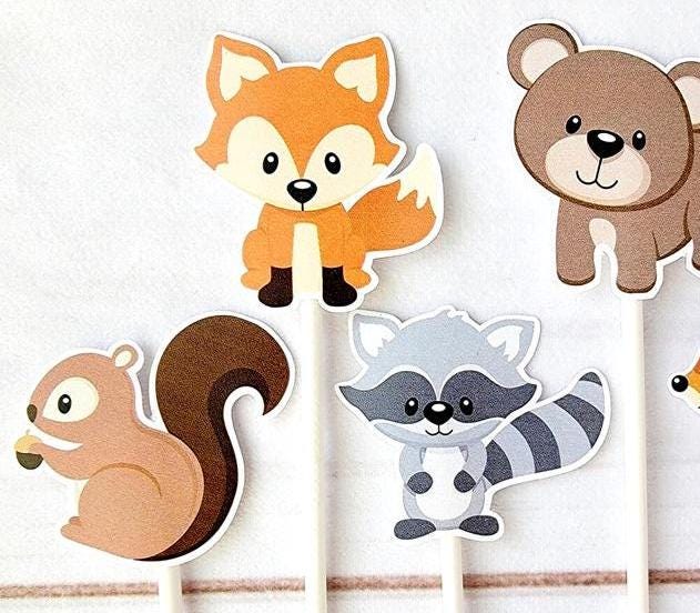Woodland Animal Cupcake Toppers, Woodland Cupcake Toppers, Forest Animals, Bear, Squirrel, Fox, Raccoon, Porcupine, Deer (103171047P)