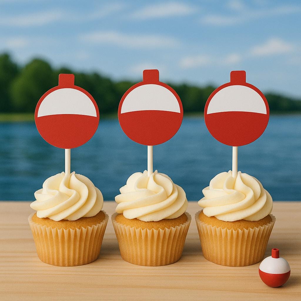 Fishing Cupcake Toppers, Fishing Bobber Cupcake Toppers, Fishing Party Cupcake Toppers, Fishing Birthday, Fishing Party, Fishing Baby Shower