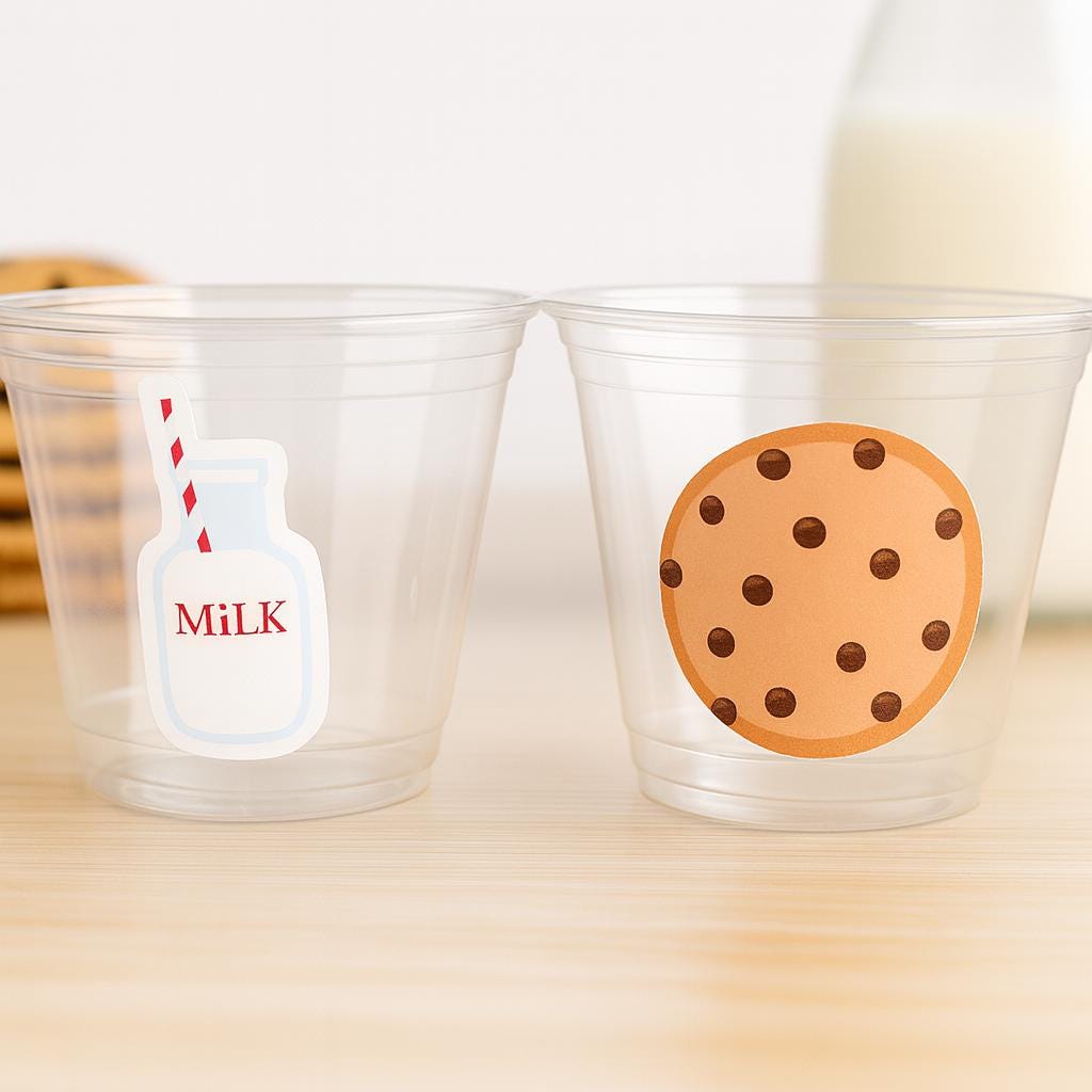 Milk Decorations Cookies Party Cups, Milk Cups and Cookies Cups Party Favors Milk Treat Cups Milk Birthday Cookies Birthday Favors Cups