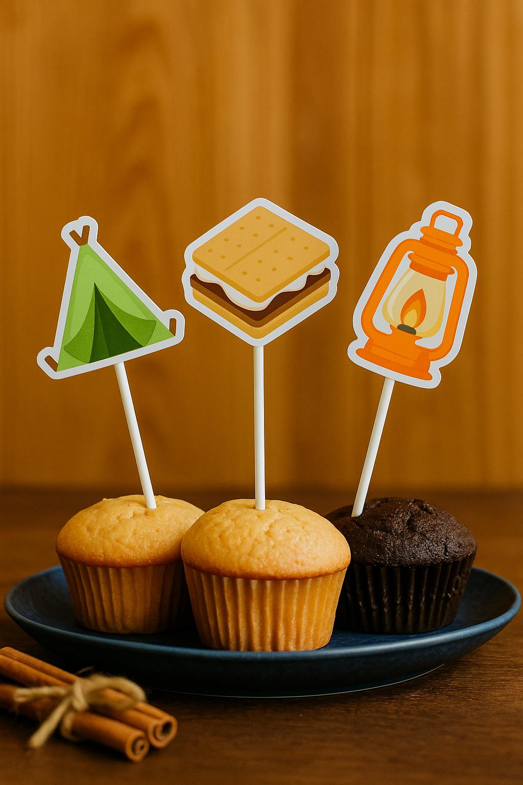 Camping Cupcake Toppers, Camping Part Cupcake Toppers, Camping Cake Toppers, Camping Party Supplies, Camping Decorations, Camping Birthday