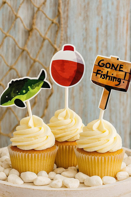 Gone Fishing Cupcake Toppers, Fish Party Cups, The BIG One, Fisherman Cupcake Toppers, Fishing Birthday, Fishing Party, Fishing Cake Toppers