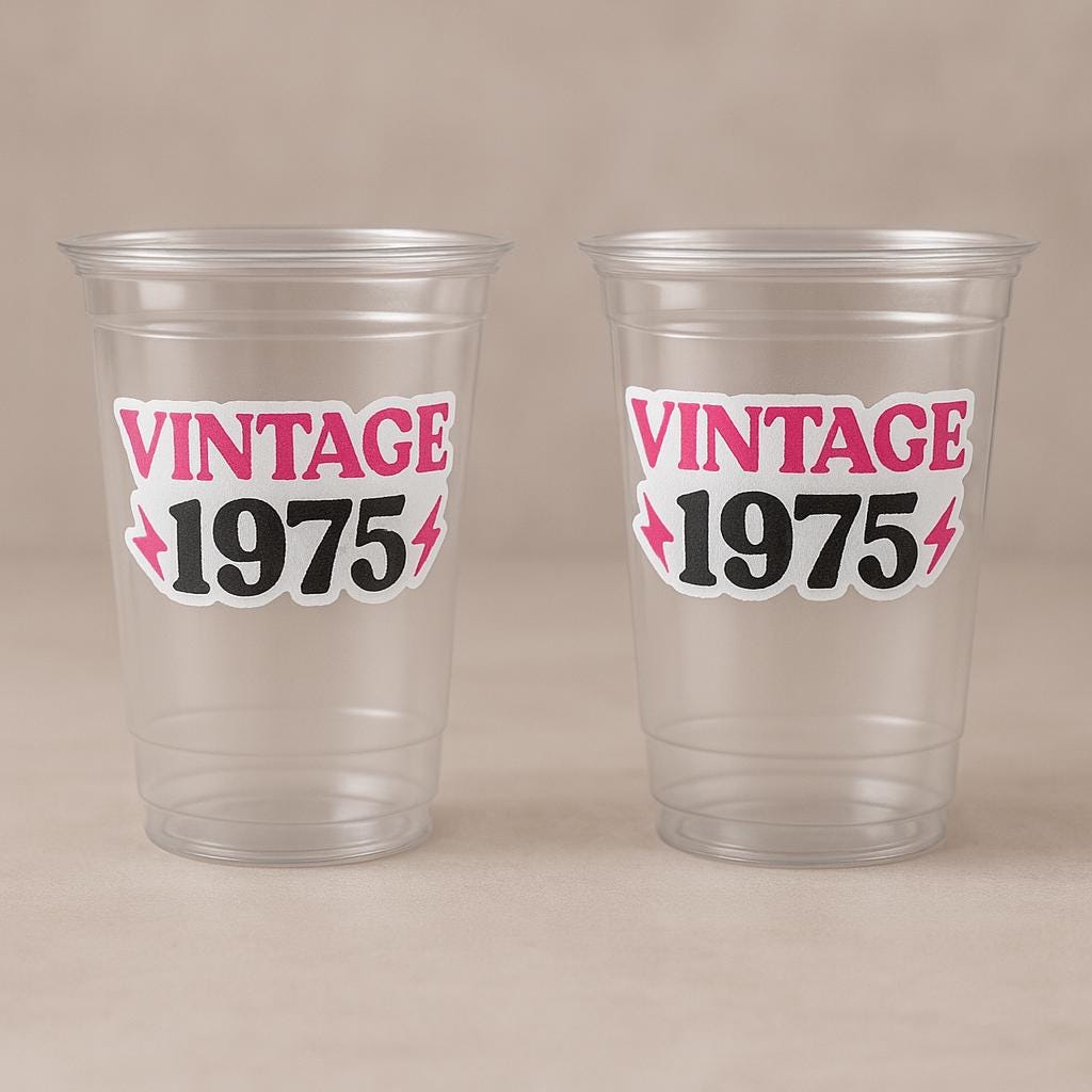 50th PARTY CUPS - 50 and Fabulous 50th Birthday Party 50th Birthday Favors Vintage 1975 Cups 50th Party Decorations 1975 Birthday Party Cups