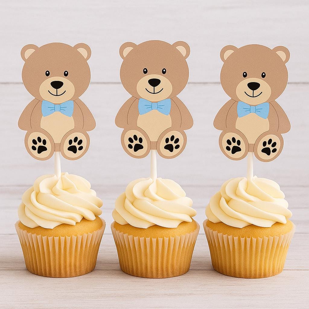 Teddy Bear Cupcake Toppers, Teddy Bear Baby Shower Decorations, Boy Baby Shower Party Supplies, Teddy Bear Cake Toppers, Teddy Bear Picks