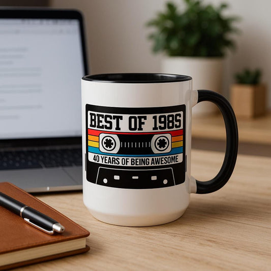 40th BIRTHDAY MUG 40th Party Decorations 40th Party Favors 40th Birthday Gift Cassette Tape Mug Best of 1985 Birthday Vintage 1985 - 15oz