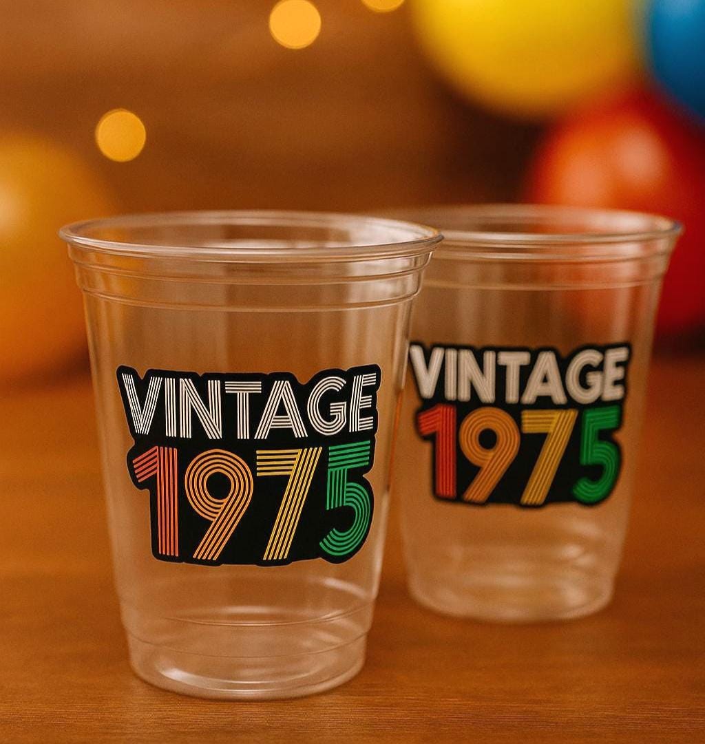 50th PARTY CUPS - 50 and Fabulous 50th Birthday Party 50th Birthday Favors 50th Party Cups 50th Party Decorations 1975 Birthday Party Cups