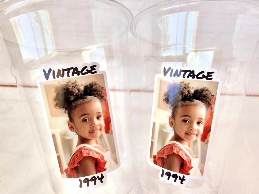 Custom Photo Cups 16oz | Personalized Plastic Party Cups with Text & Picture | Face Cups Birthday Favors | Vintage Year Est Cups Decorations