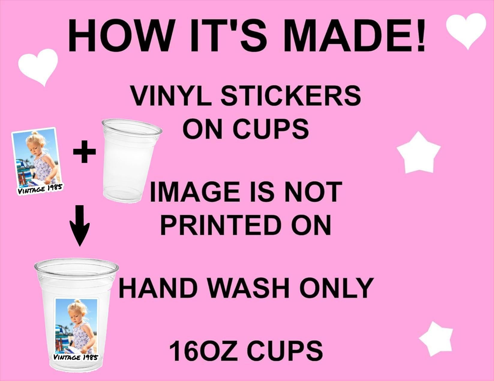 Custom Photo Cups 16oz | Personalized Plastic Party Cups with Text & Picture | Face Cups Birthday Favors | Vintage Year Est Cups Decorations