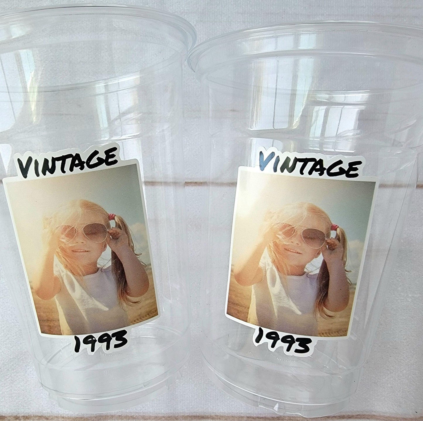 Custom Photo Cups 16oz | Personalized Plastic Party Cups with Text & Picture | Face Cups Birthday Favors | Vintage Year Est Cups Decorations