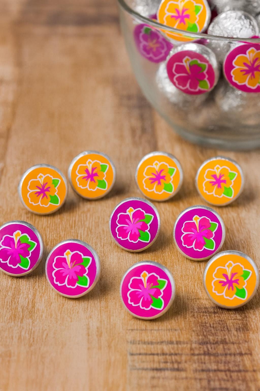 180 - LUAU PARTY STICKERS Luau Candy Wrapper Stickers Luau Party Favors Luau Birthday Stickers Hibiscus Party Favor Stickers for Mini Candy