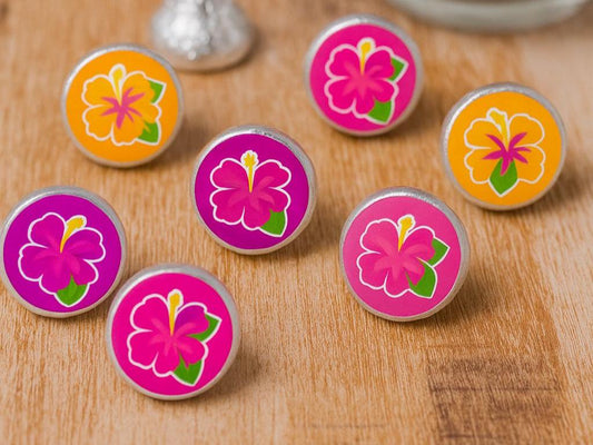 180 - LUAU PARTY STICKERS Luau Candy Wrapper Stickers Luau Party Favors Luau Birthday Stickers Hibiscus Party Favor Stickers for Mini Candy