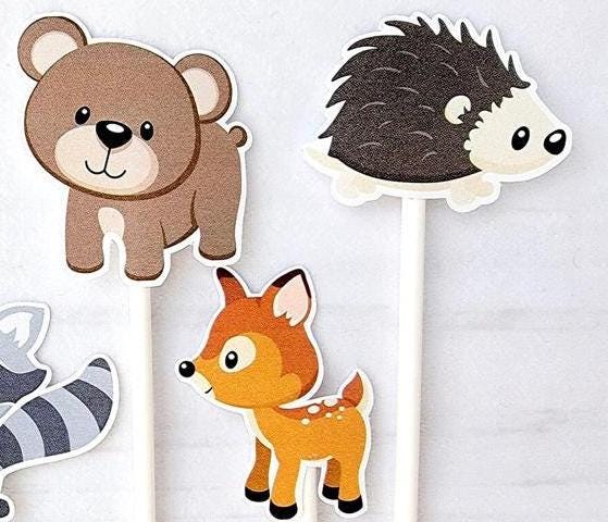Woodland Animal Cupcake Toppers, Woodland Cupcake Toppers, Forest Animals, Bear, Squirrel, Fox, Raccoon, Porcupine, Deer (103171047P)