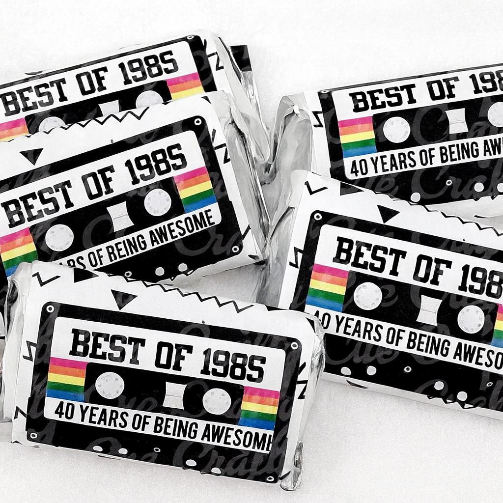 30 - 40th Birthday Cassette Tape Stickers 40th Birthday Stickers or Mini Candy Bar Wrapper Vintage 40th Birthday Best of 1985 Birthday