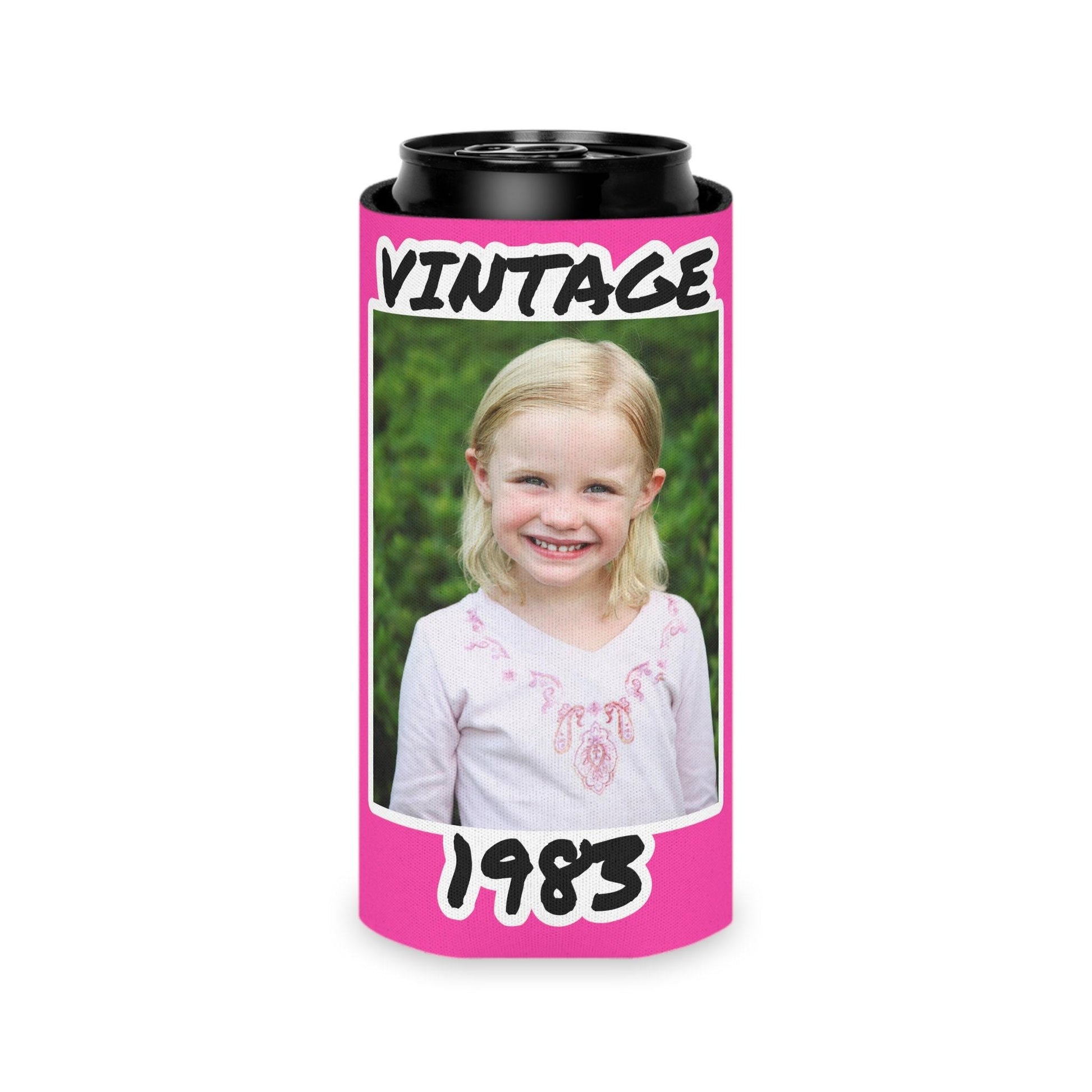 Personalized Can Cooler, 1984 Can Cooler, Custom Picture Can Cooler, Bachelorette Party Favors, Custom Birthday Favor, 40th Favors, Slim Can