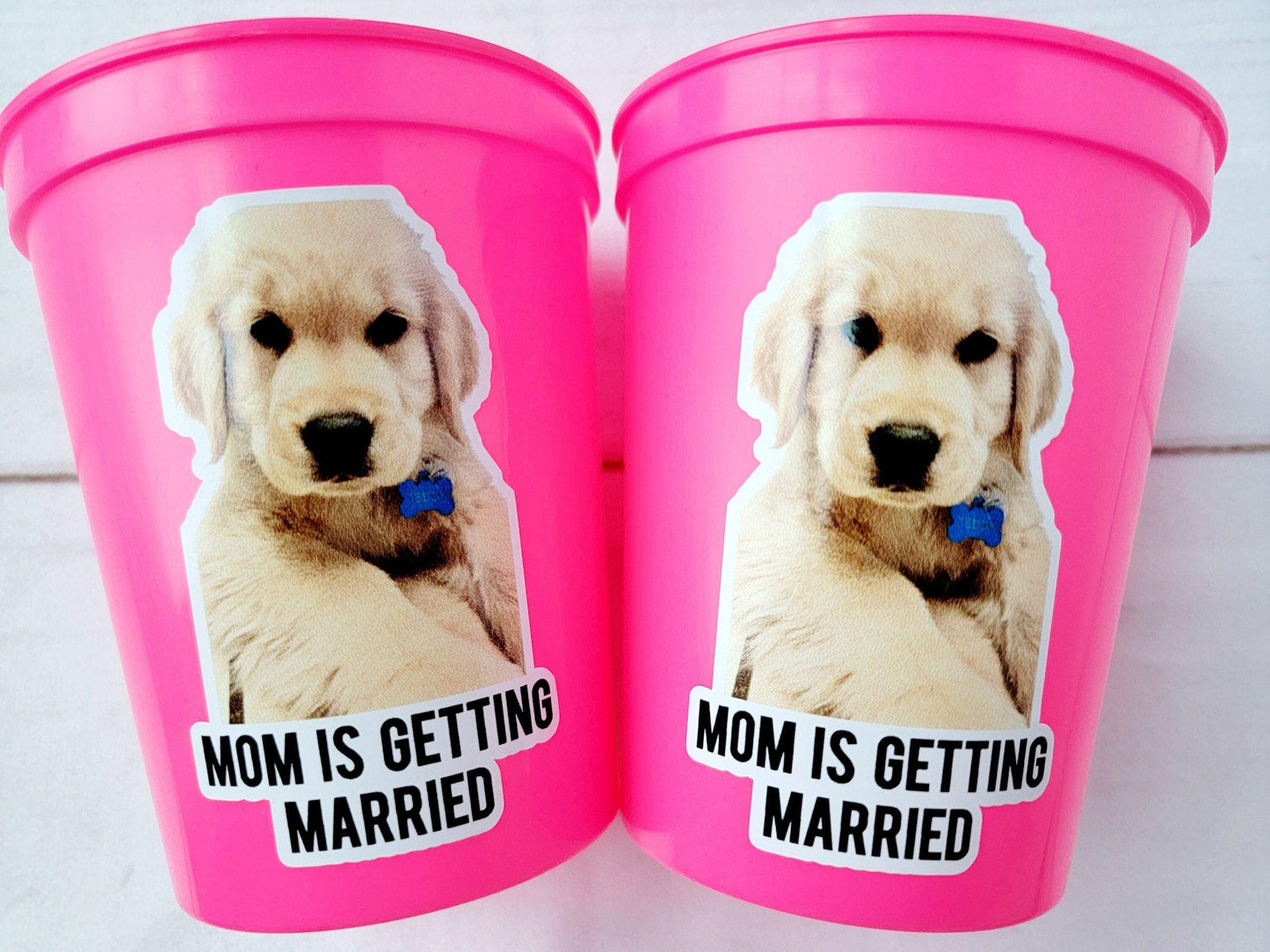 Personalized Dog Face Cups, Mom is Getting Married Cups, Bachelorette Party Favors, Bachelorette Party Games, Dog Face Bachelorette Cups