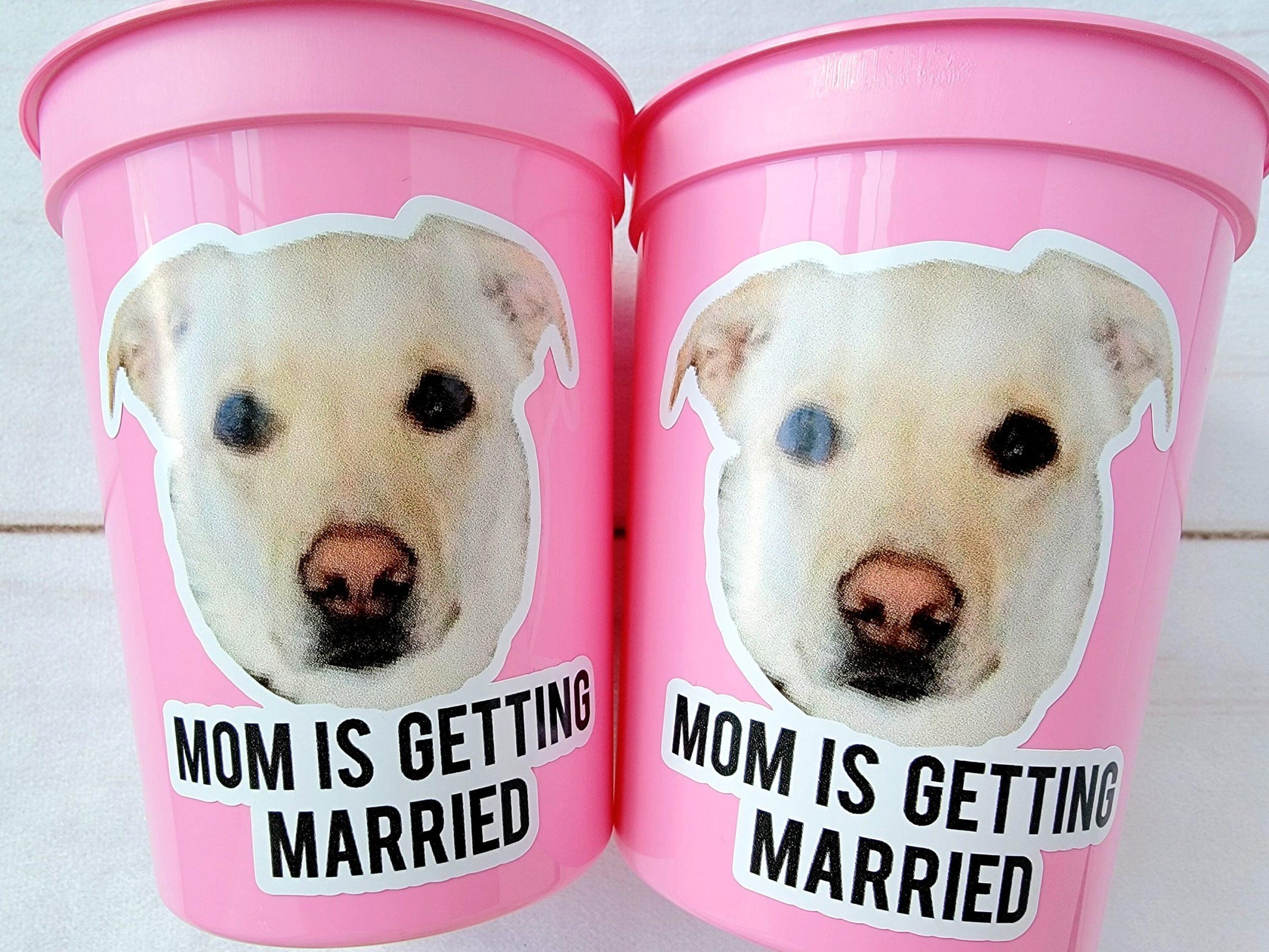 Personalized Dog Face Cups, Mom is Getting Married Cups, Bachelorette Party Favors, Bachelorette Party Games, Dog Face Bachelorette Cups