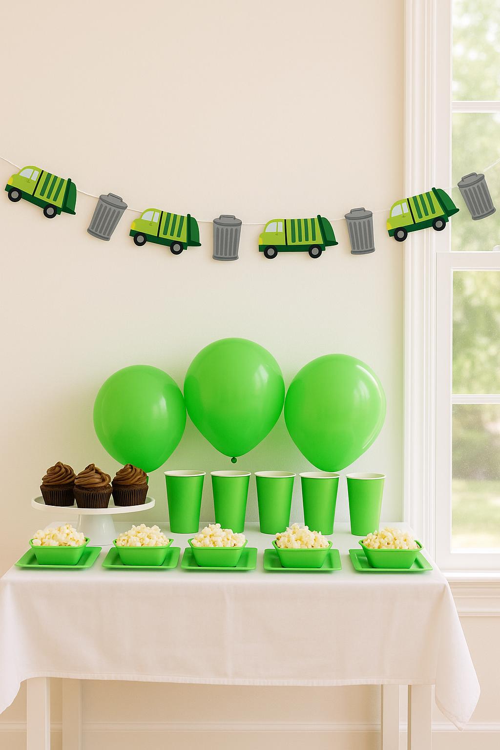Garbage Truck Garland, Construction Garland, Garbage Truck Banner, Garbage Truck Birthday Banner, Garbage Birthday Party Supplies, Recycle