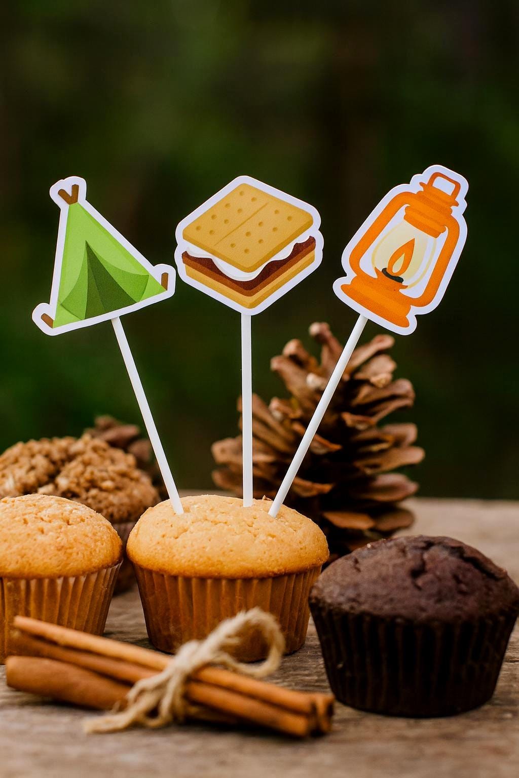 Camping Cupcake Toppers, Camping Part Cupcake Toppers, Camping Cake Toppers, Camping Party Supplies, Camping Decorations, Camping Birthday