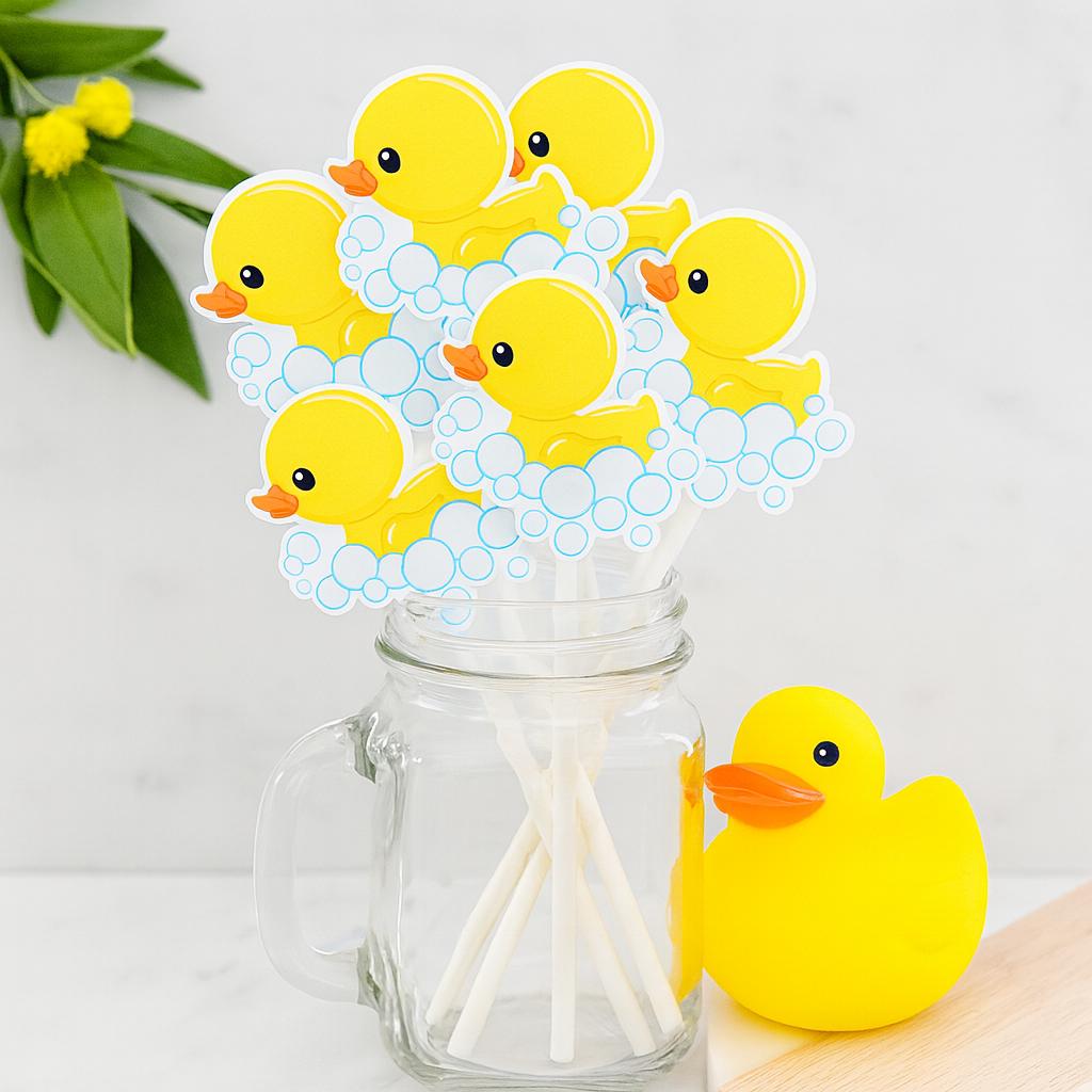Rubber Ducky in Bubbles Cupcake Toppers, Rubber Duck Cupcake Toppers