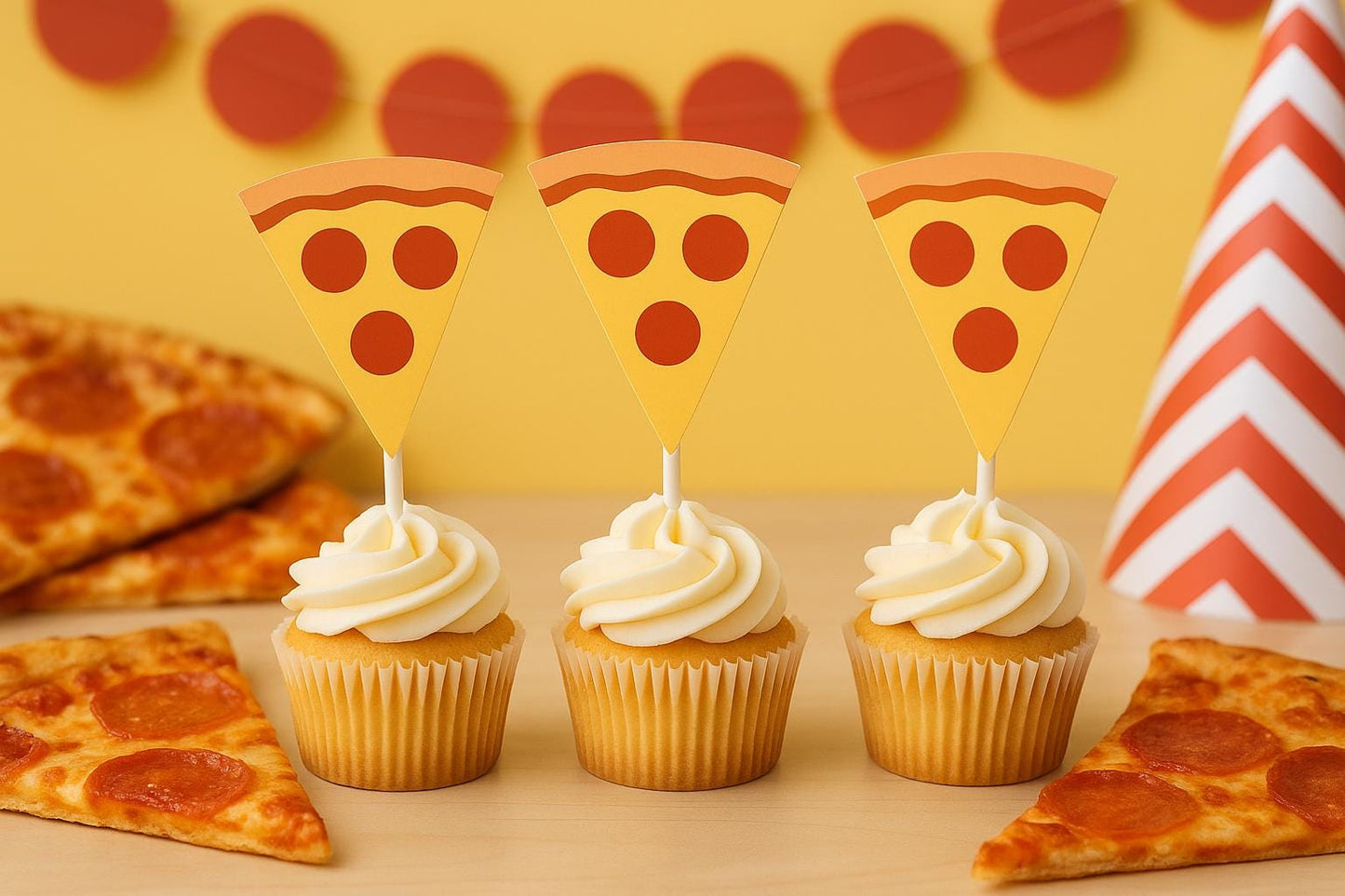 Pizza Cupcake Toppers, Pizza Party Cupcake Toppers, Fast Food Cupcake Toppers, Pizza Birthday Party Decorations, Pizza Party Supplies, Pizza