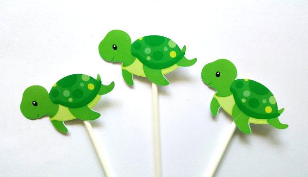 Turtle Cupcake Toppers - Turtle Birthday - Turtle Baby Shower - Under The Sea Cupcake Toppers - Boy Turtle