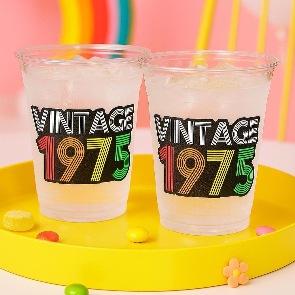 50th PARTY CUPS - 50 and Fabulous 50th Birthday Party 50th Birthday Favors 50th Party Cups 50th Party Decorations 1975 Birthday Party Cups