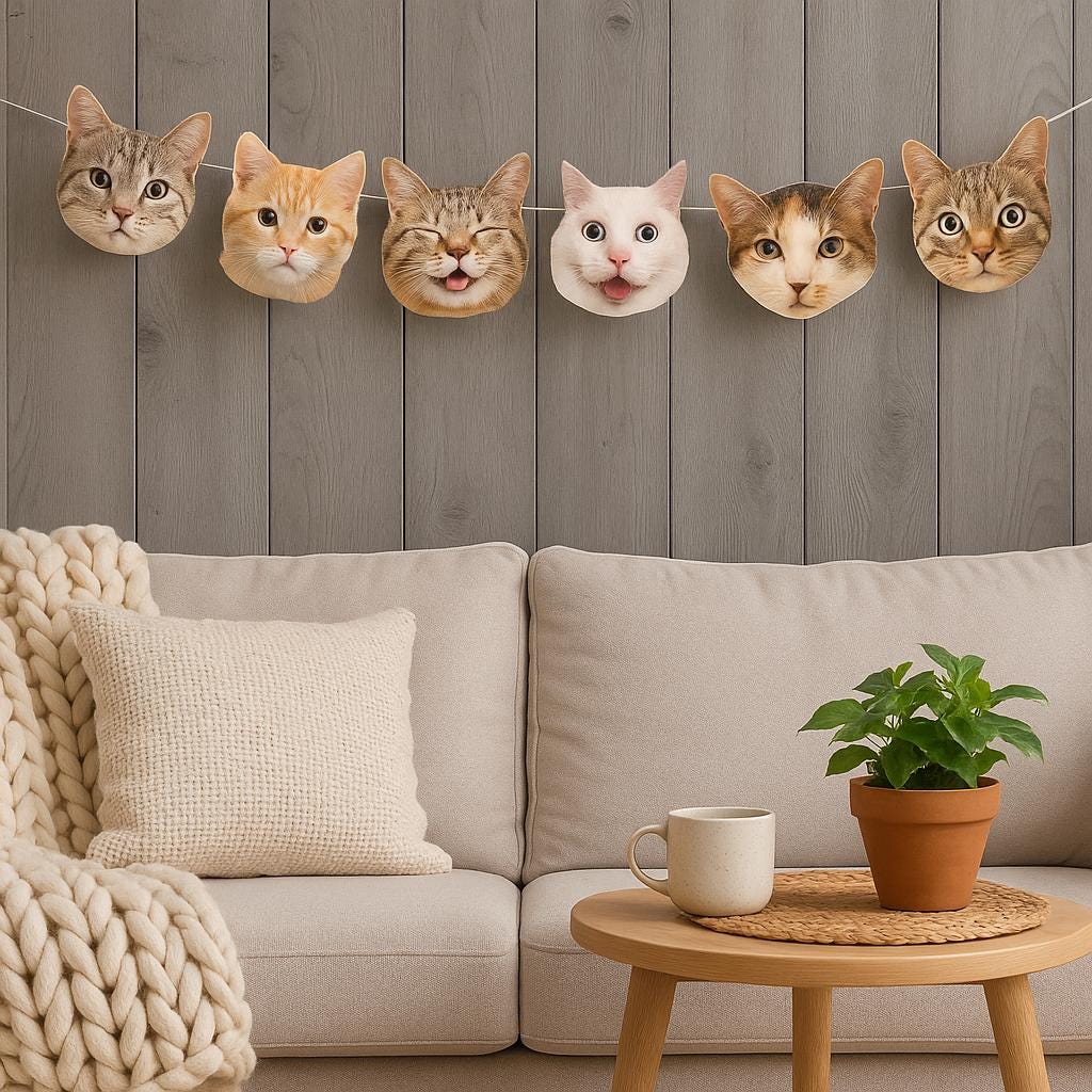 Cat Faces Garland, Cat Banner, Cat Birthday Party, Cat Party Decorations, Kitty Banner, Pet Party Banner, Cat Lovers Banner Garland, Decor