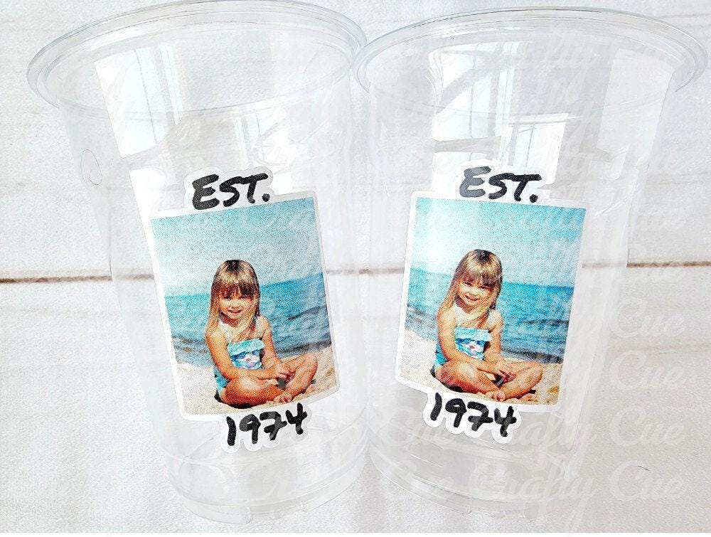 Est 1975 Custom Plastic Party Cups Personalized Birthday Custom Face Party Decorations Personalized 50th Birthday Cups Vintage 50 Cups 1975