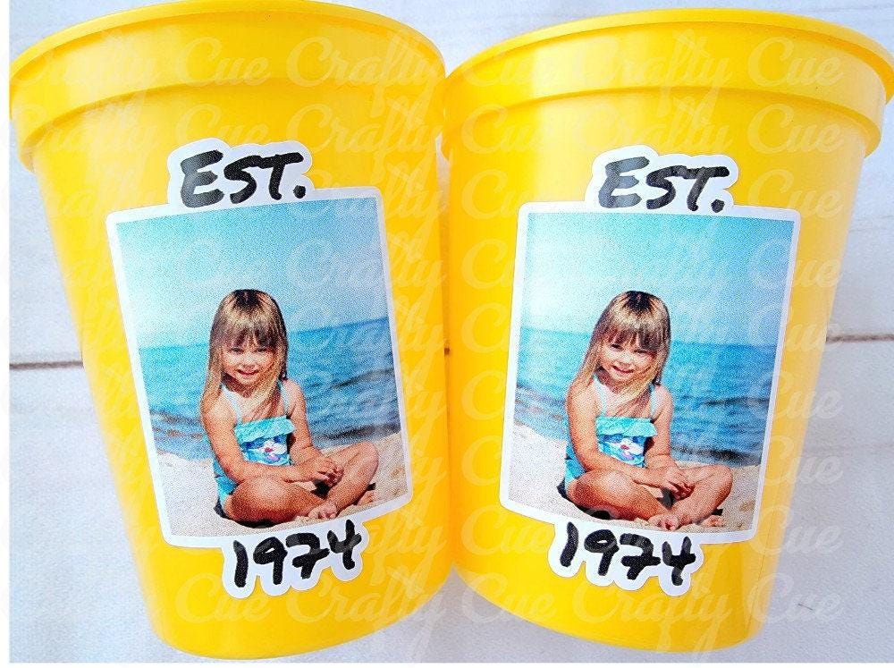 Est 1975 Custom Plastic Party Cups Personalized Birthday Custom Face Party Decorations Personalized 50th Birthday Cups Vintage 50 Cups 1975