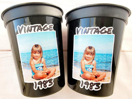 Custom Plastic Party Cups Personalized Party Cups Personalized 40th Birthday Cups Vintage 40th Cups 1983 Custom Face Party Cups Decorations