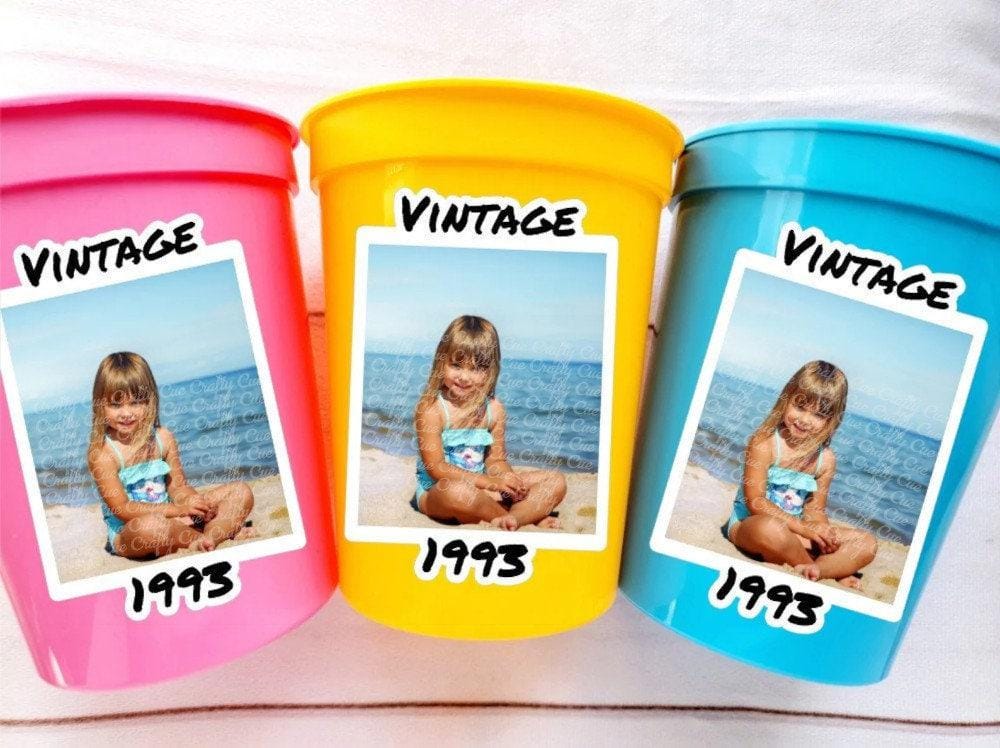 Custom Plastic Party Cups Personalized Party Cups Personalized 30th 40th 50th Birthday Cups Vintage Year Cups Face Party Cups Decorations
