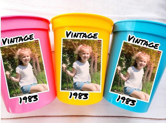 Custom Plastic Party Cups Personalized Party Cups Personalized 40th Birthday Cups Vintage 40th Cups 1985 Custom Face Party Cups Decorations
