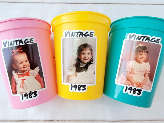 Custom Plastic Party Cups Personalized Party Cups Personalized 40th Birthday Cups Vintage 40th Cups 1985 Custom Face Party Cups Decorations