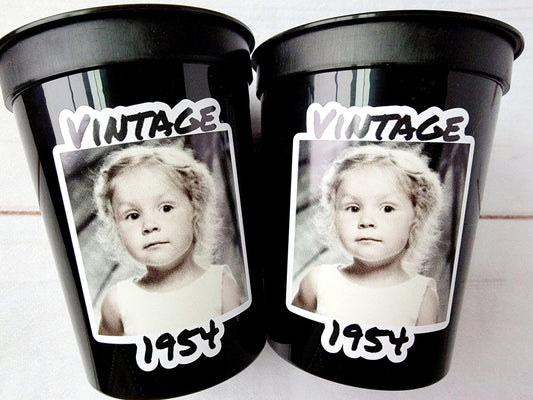 Custom Plastic Party Cups Personalized Party Cups Personalized 70th Birthday Cups Vintage 70th Cups 1955 Custom Face Party Cups Decorations