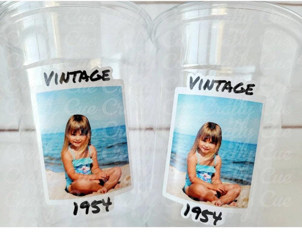 Custom Plastic Party Cups Personalized Party Cups Personalized 70th Birthday Cups Vintage 70th Cups 1955 Custom Face Party Cups Decorations