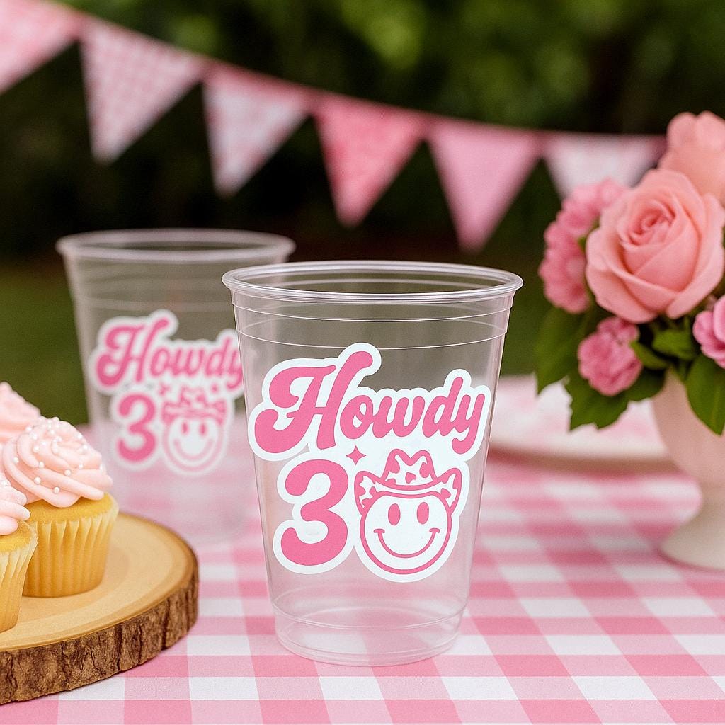COWGIRL 30TH Birthday Cups 30th PARTY CUPS Let's Go Girls Howdy Rodeo 1993 30th Birthday Party 30th Birthday Favors 30th Birthday Cowgirl 30