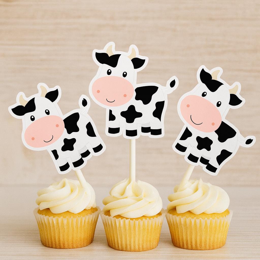 Cow Cupcake Toppers, Farm Animal Cupcake Toppers, Farm Birthday Cupcake Toppers, Animal Cupcake Toppers