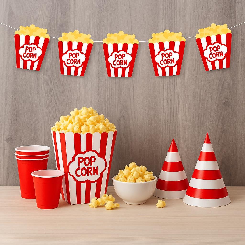 Movie Party Garland, Movie Party Banner, Popcorn Banner, Popcorn Garland, Photo Prop (22817107P)