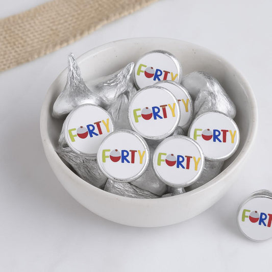 180 - 40th Fishing Party Stickers Fishing Birthday Party Favors Bait Candy Stickers Fishing First Birthday Gone Fishing The Big 40 Bobber