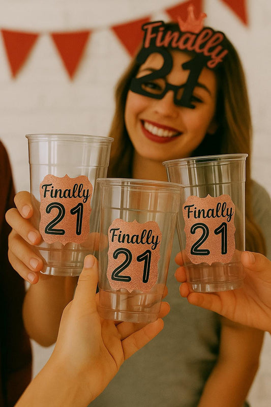 21st PARTY CUPS -21st Birthday Party 21st Party Decorations 21st Party Favors 21st Birthday 21 Birthday Party 21st Party Supplies Finally 21